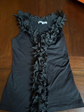 Anne Fontaine Black Sleeveless Ruffle-Trim Tank